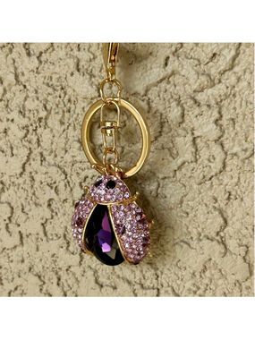 Sparkling Gold and Purple Ladybug Keychain